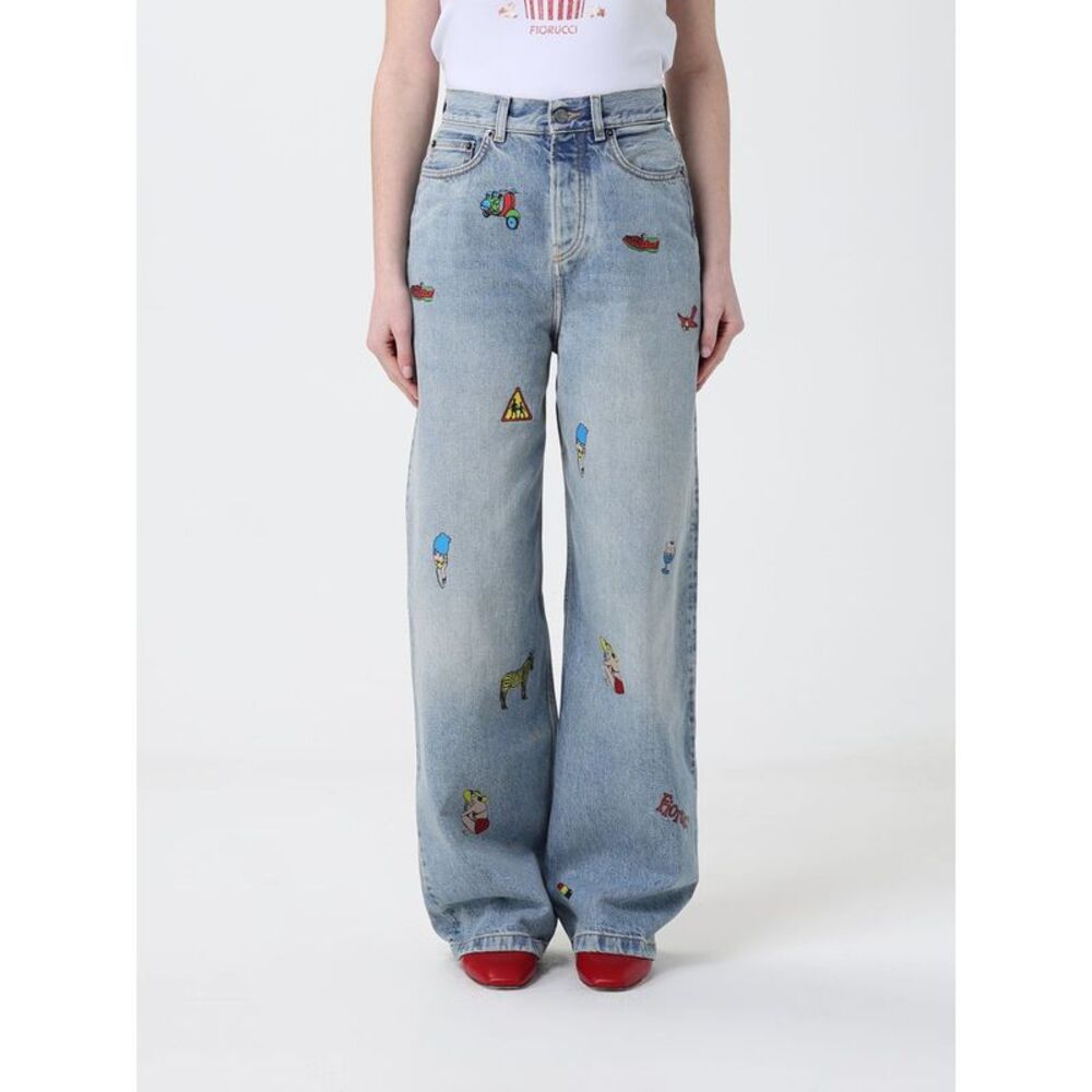 Fiorucci Women Printed Denim Wide Leg Jeans Fiorucci